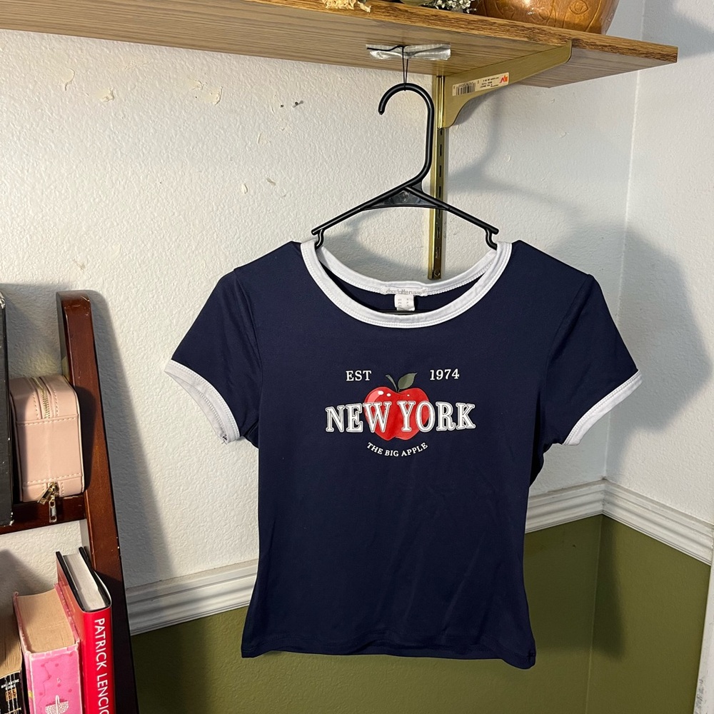 Navy Blue New York Graphic Women’s Baby Tee Top